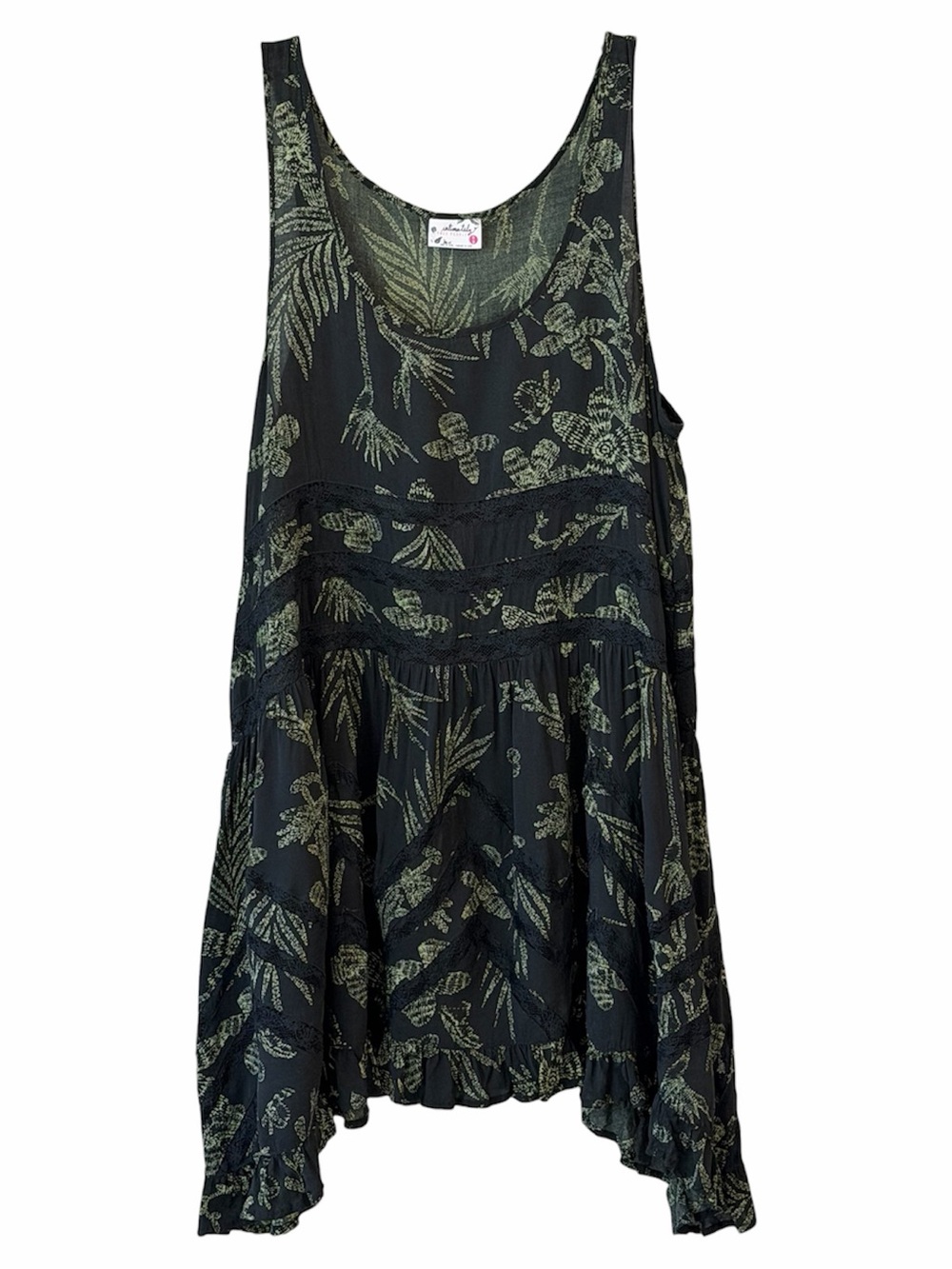 Intimately Free People Voile Floral Trapeze Mini Dress Black Green Lace Tiered